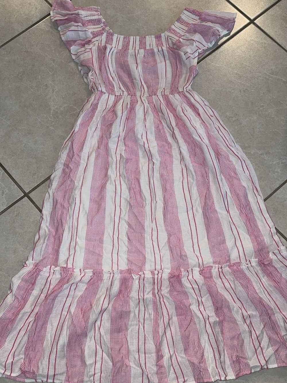 Pink & White Stripe Ruffle-Sleeve Dress
